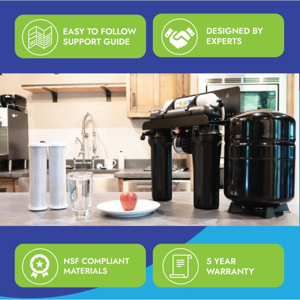Neo-Pure Residential 4 Stage Full Solution RO System 75 GPD with Alkaline Remineralizer, Permeate Pump