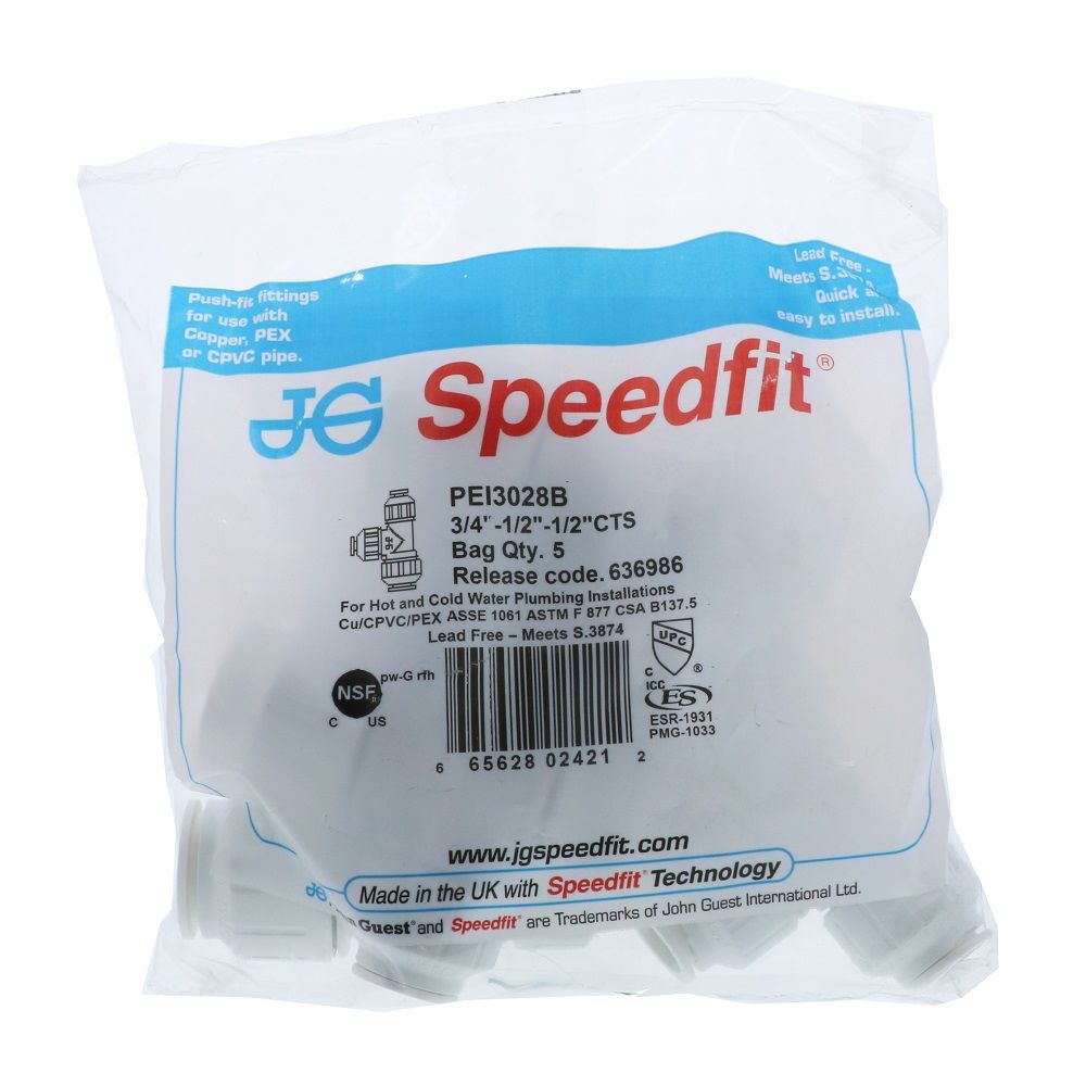 John Guest Reducing Tee - 3/4 x 1/2 x 1/2 CTS