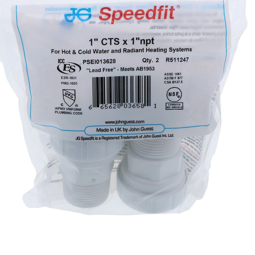 John Guest Male Connector PEX - 1 CTS x 1 NPT