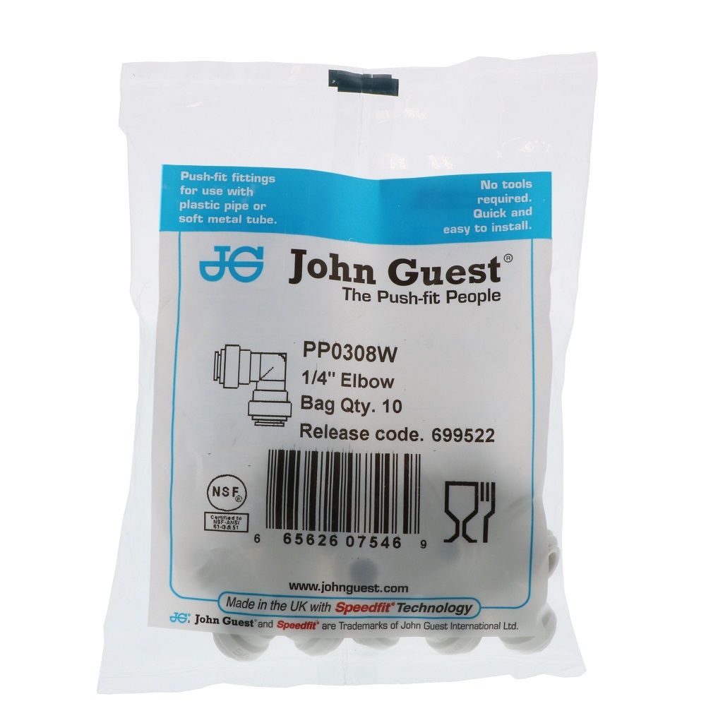 John Guest Union Elbow Polypro - 1/4
