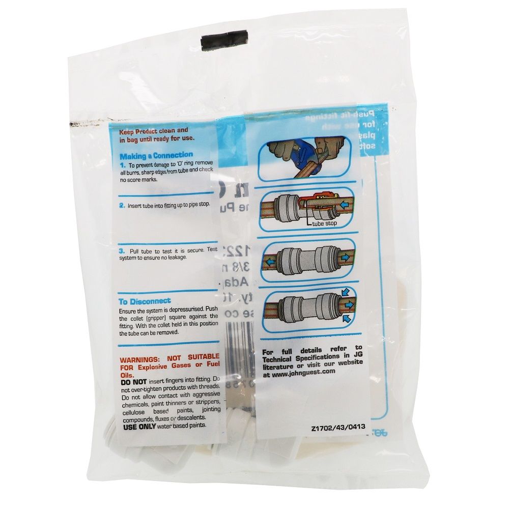 John Guest Fixed Elbow NPTF Polypro - 3/8 x 3/8 NPTF