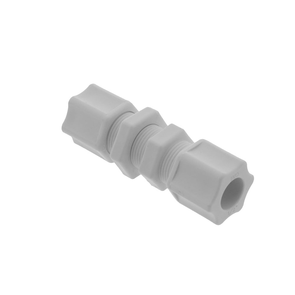 JACO 20-8-P-O Polypropylene Bulkhead Union 1/2 OD Tube x 1/2 OD Tube