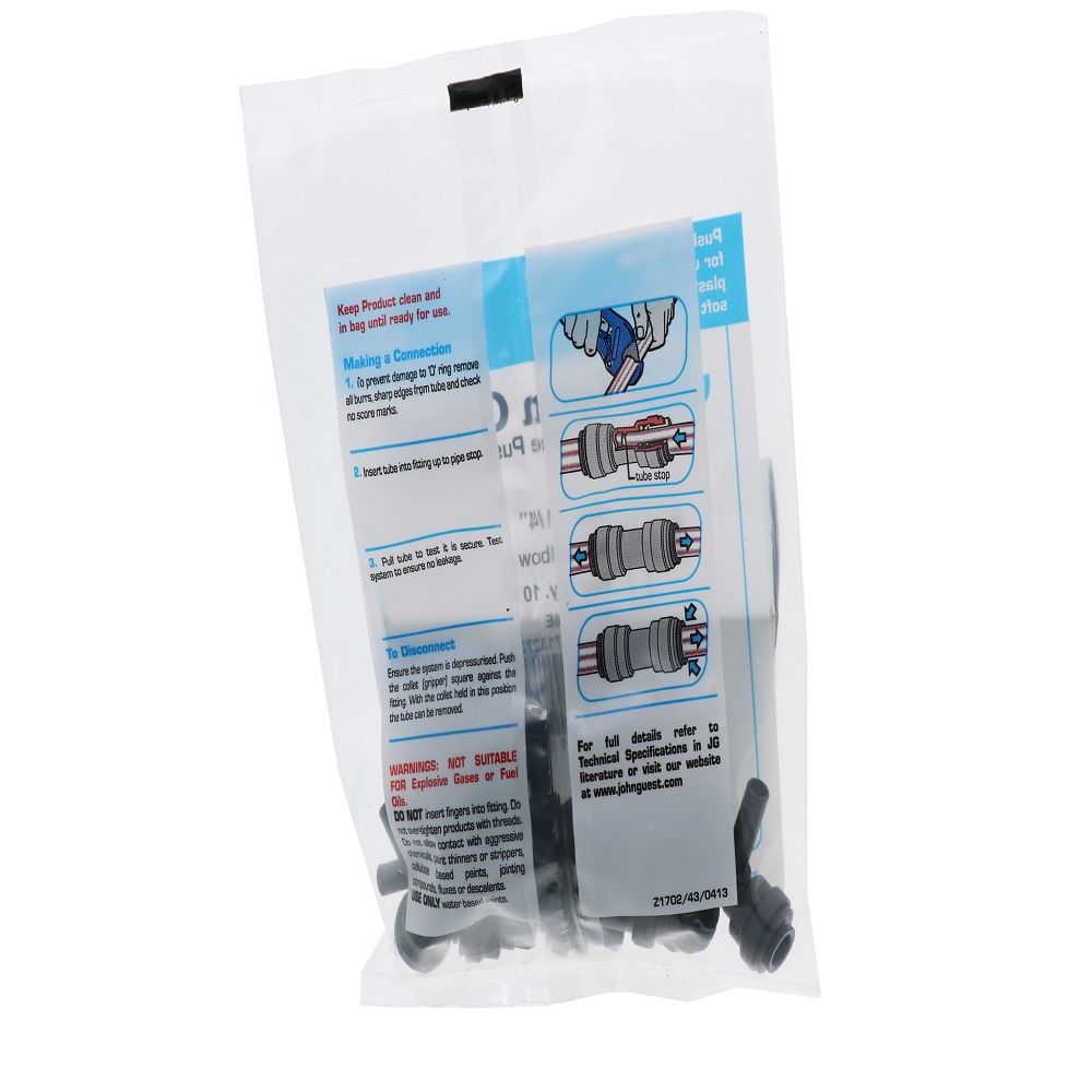 John Guest Stem Elbow Connector Black Polypropylene - 1/4 Stem x 1/4