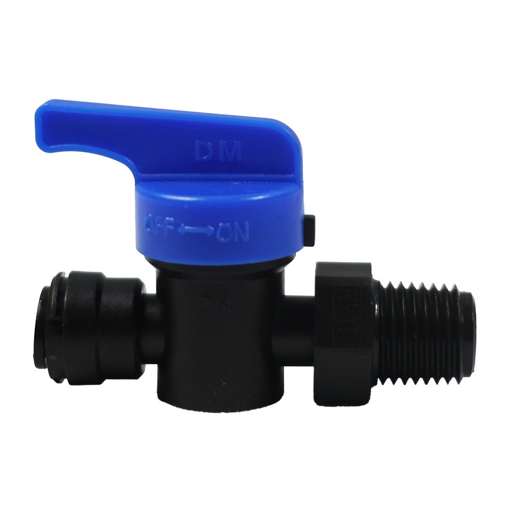 NeoFit Polypro Black Hand Valve Male Connector 1/4" od x 1/4" NPTF