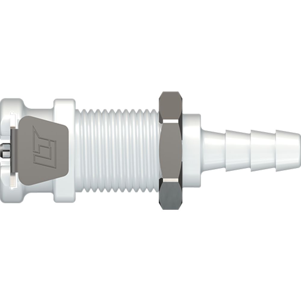 LinkTech 20AC Series Panel Mt. Female, Valved, 3/16" HB, Natural Acetal, Buna N