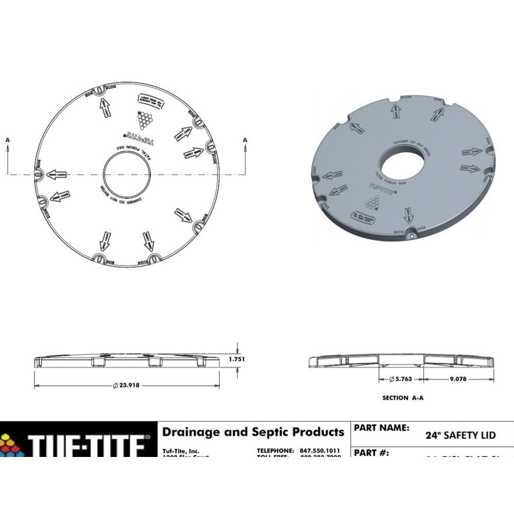 24x6 Inch Tuf-Tite FOUR PIECE Bundle - 24x6 riser, 24 inch flat lid, 24 inch ring adapter & 24 inch safety lid