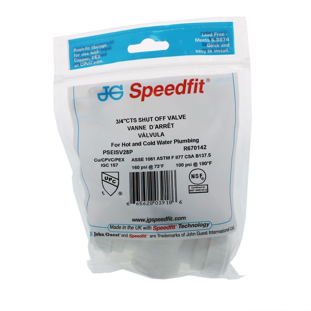 John Guest Straight Shut-Off Valve - 3/4 CTS