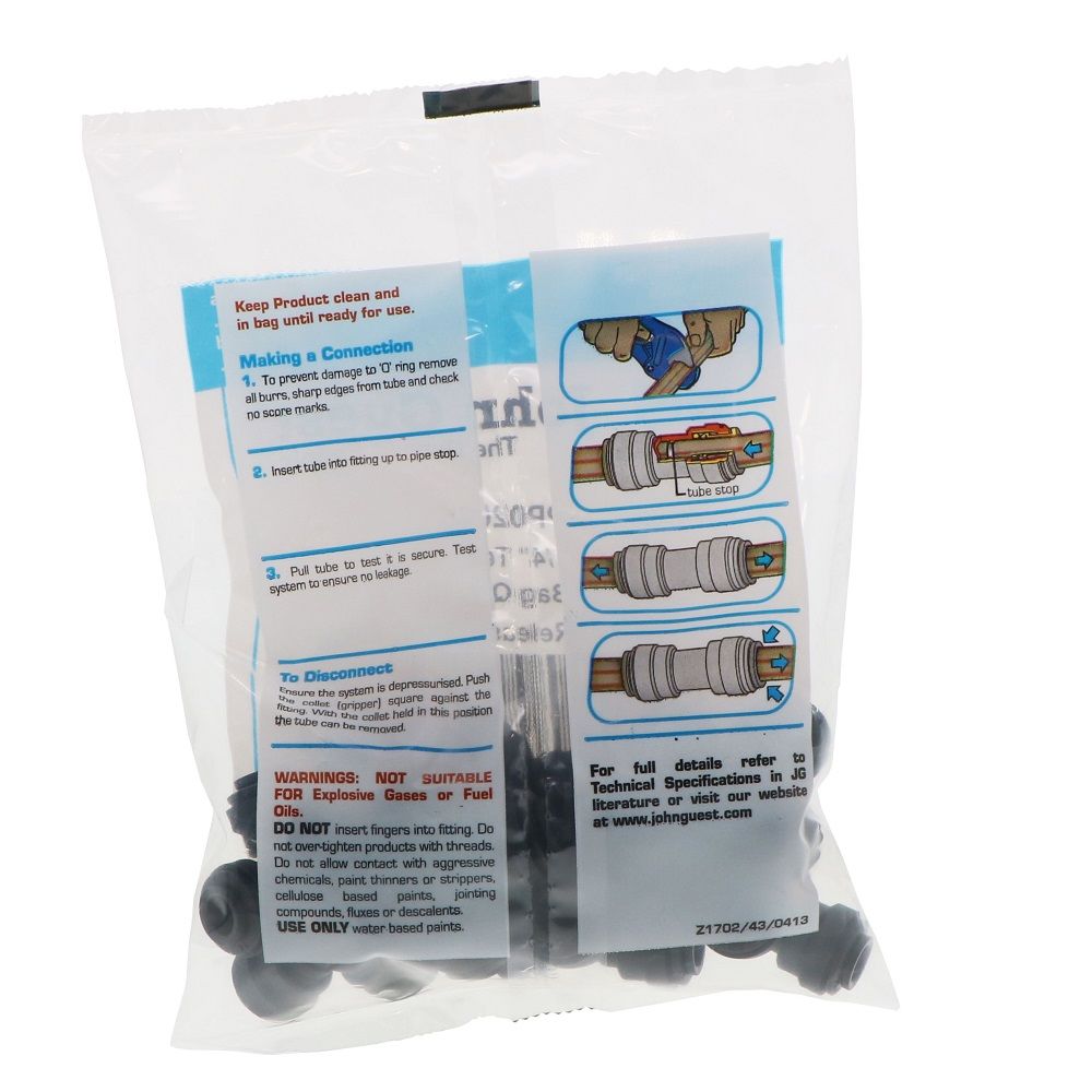 John Guest Union Tee Black Polypropylene - 1/4