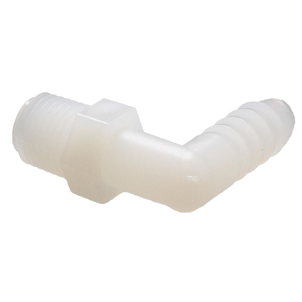 Male Elbow Barb x Male NPT - 1/2" HB x 3/8" MNPT - Natural Nylon
