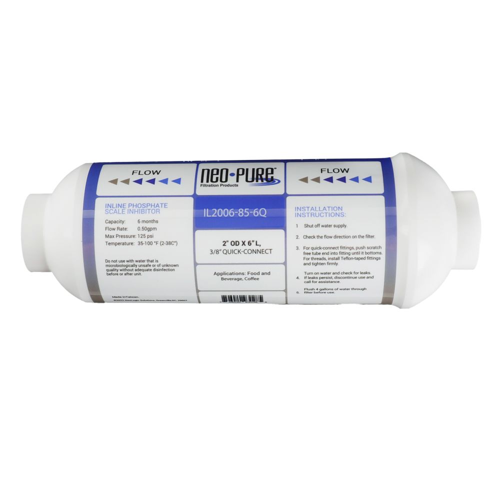 Neo-Pure Inline 2x6 Phosphate Scale Inhibitor with Sediment Pad, 3/8 QC Filter