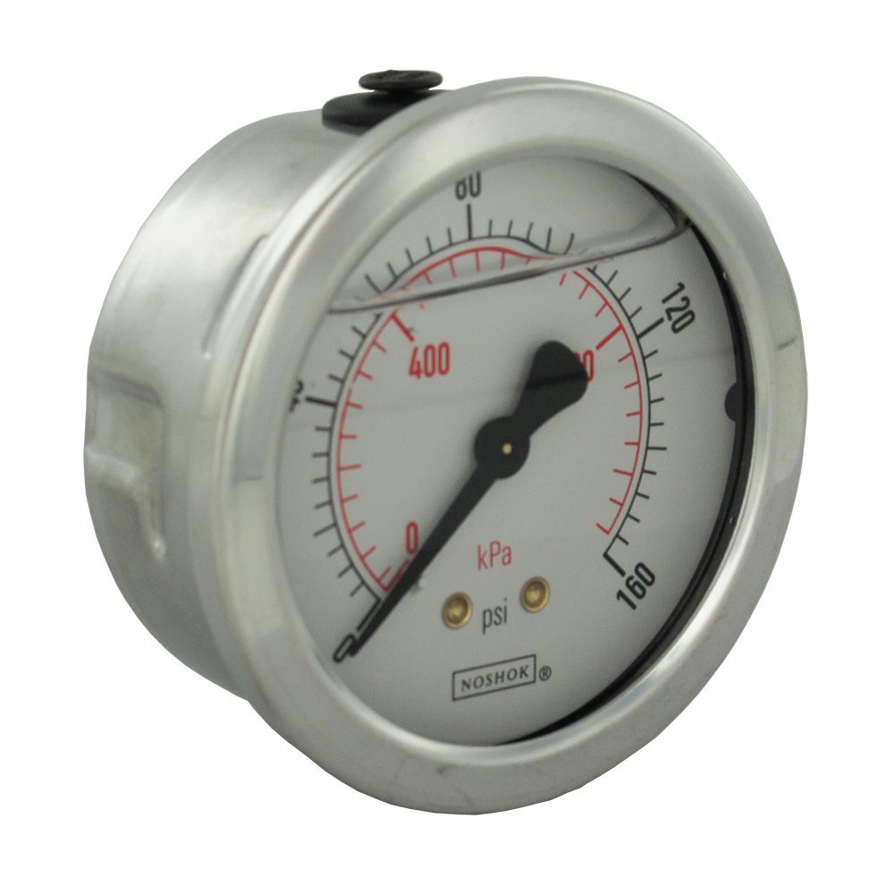 NOSHOK Center Mount 2.5" Water Pressure Gauge 0-160 PSI, SS, 1/4" NPT