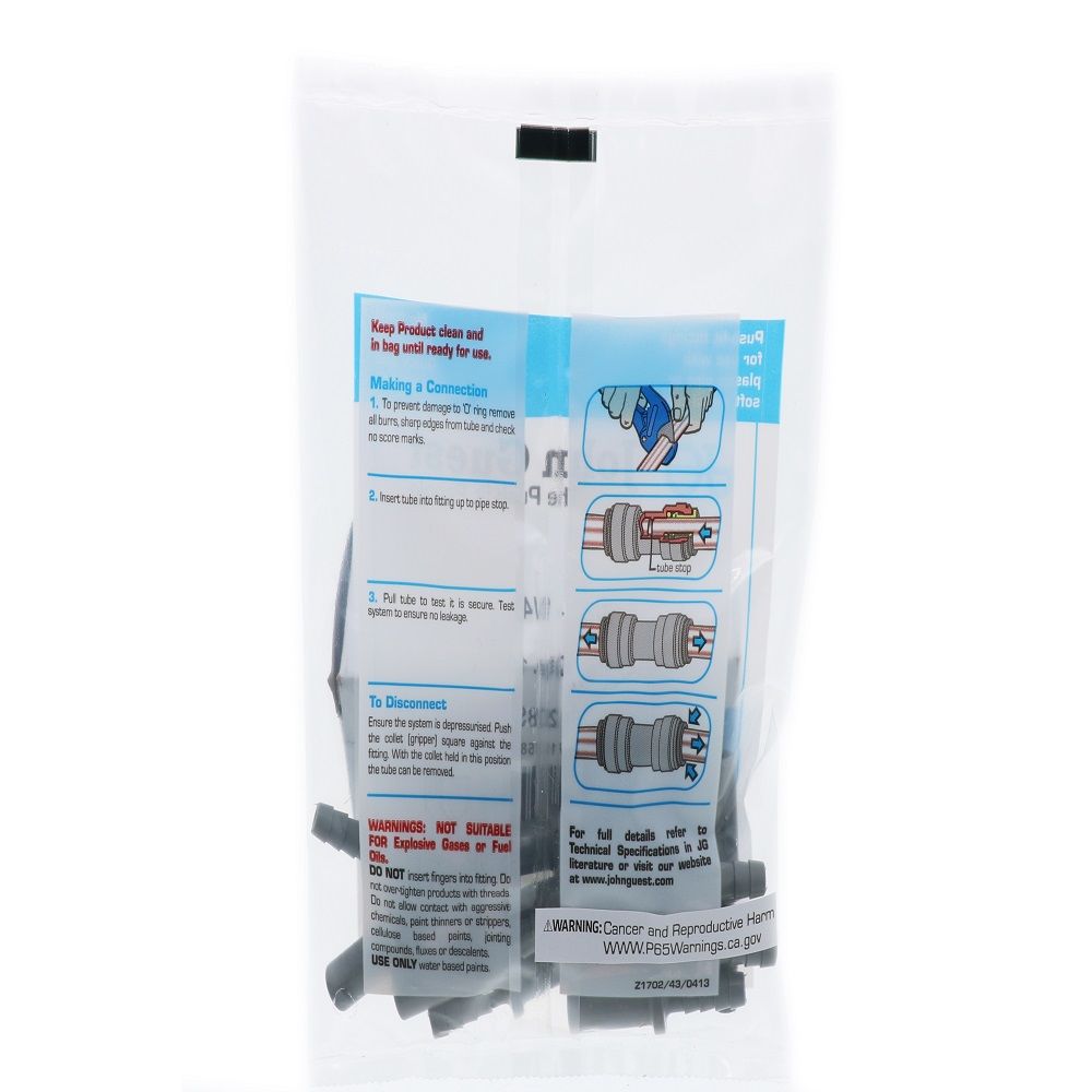 John Guest Stem Barb Connector - 3/8 OD Stem x 1/4 ID Barb