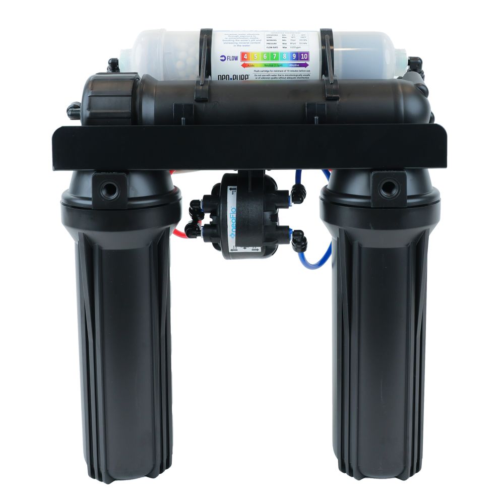 neoPure 4 Stage 50 GPD Residential Full Solution RO System, Alkaline Remineralizer, 0.5µ Post Filter and Permeate Pump