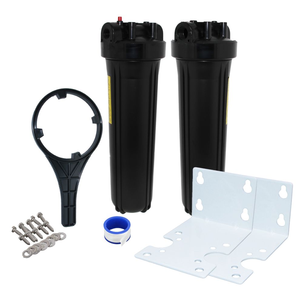 20" Big Flow Twin Parallel Filter Housing DIY - Black Cap/Black Sump 3/4 PR, Wrench