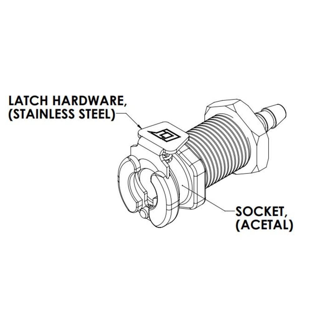 LinkTech 20AC Series Panel Mt. Female, Non-valved, 1/8" HB, Natural Acetal