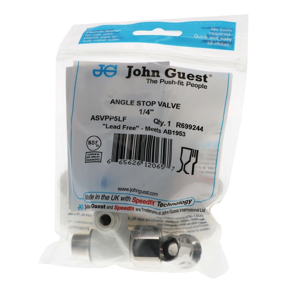John Guest Angle Stop Adapter Valve Lead-Free - 1/2 x 3/8 x 1/4