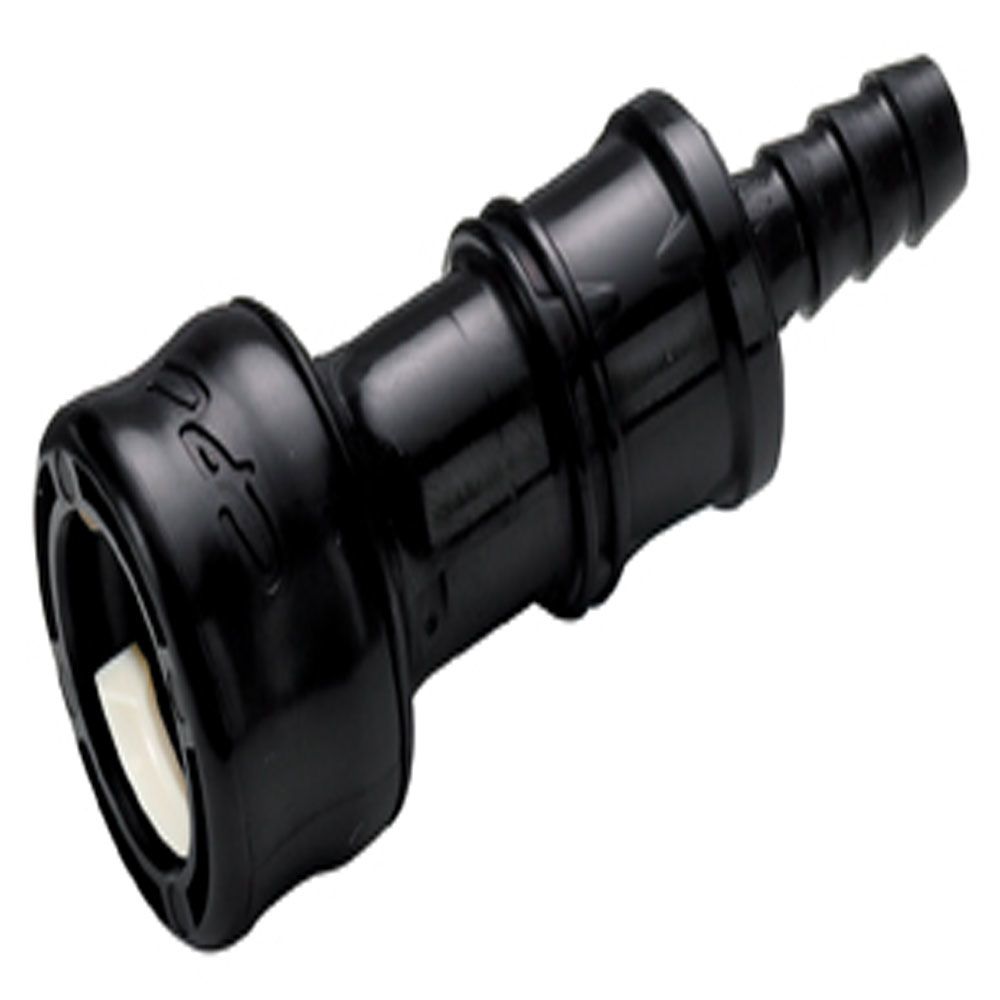 BACD17006MBLK Valved Hose Barb Coupling Body Molded Black 3/8 ID Barb