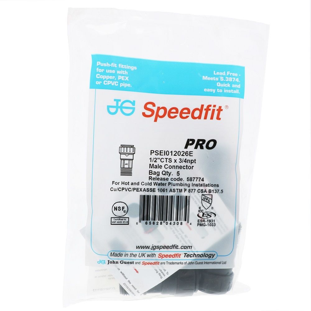 John Guest Black Male Connector - 1/2 CTS x 3/4 NPT