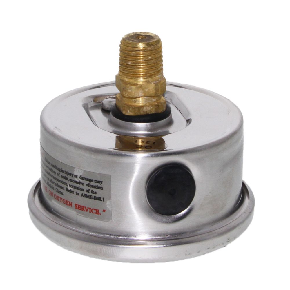 Water Pressure Gauge 100 PSI, 1/4" MPT, 2.5" Plastic Dial, Center Mount, SS Case