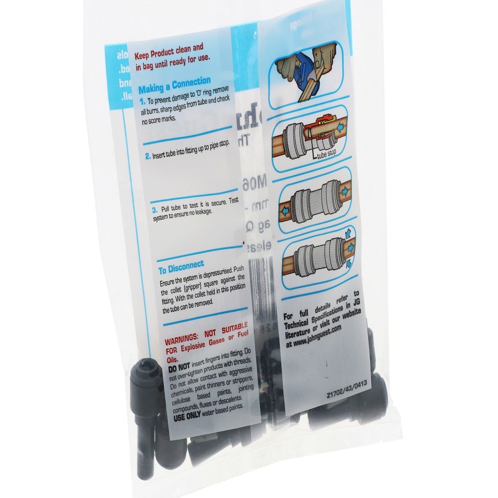 John Guest Reducer Stem Black Acetal - 6mm x 8mm Stem