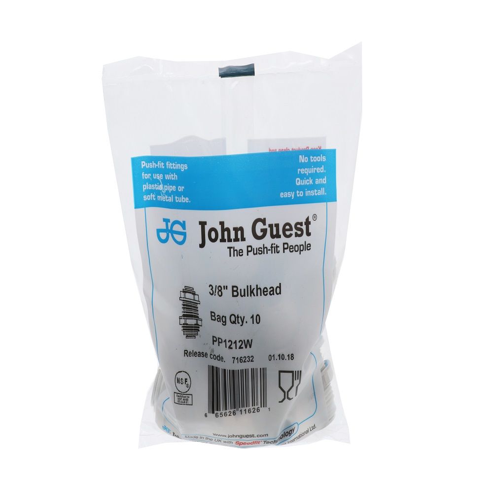 John Guest Bulkhead Union Polypro - 3/8