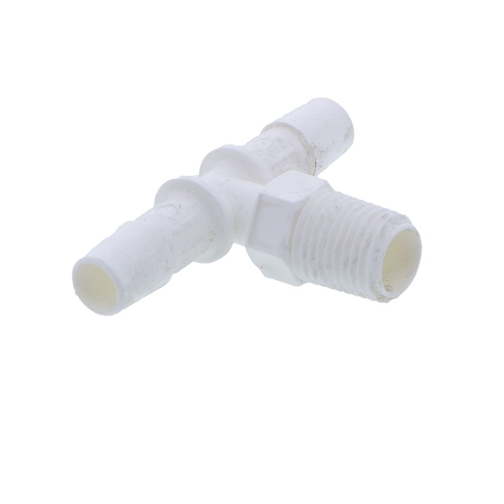 White Barb Tee x Male Branch - 3/8 ID Barb x 1/4 MNPT