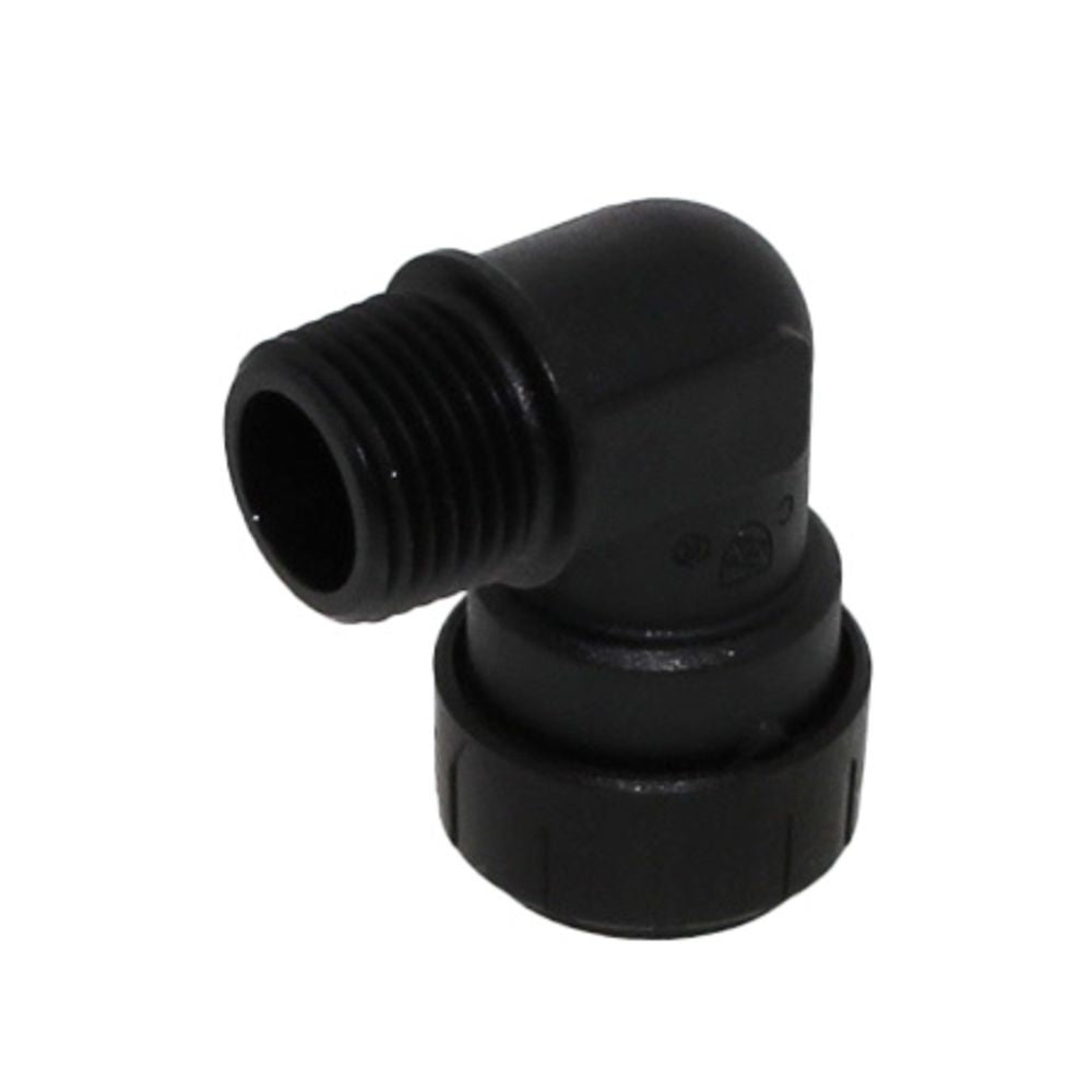 John Guest Black Male Fixed Elbow - 1/2 CTS x 1/2 MPT