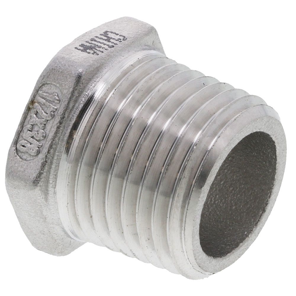 Lead Free Stainless Steel Hex Bushing - 1/2 MPT x 3/8 FPT