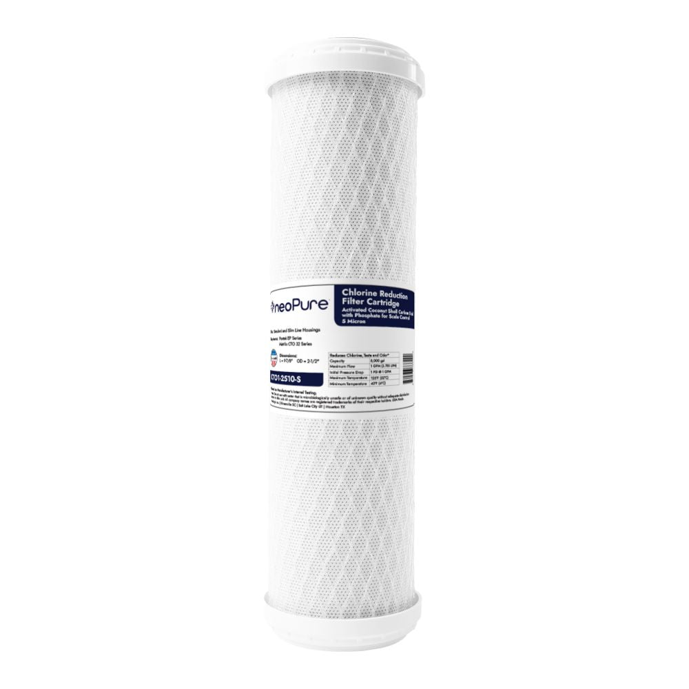 Neo-Pure CTO1-2510-S 2-1/2" x 10" Carbon Block Filter 5 Micron with 6 oz Siliphos CTO/Scale Prevention