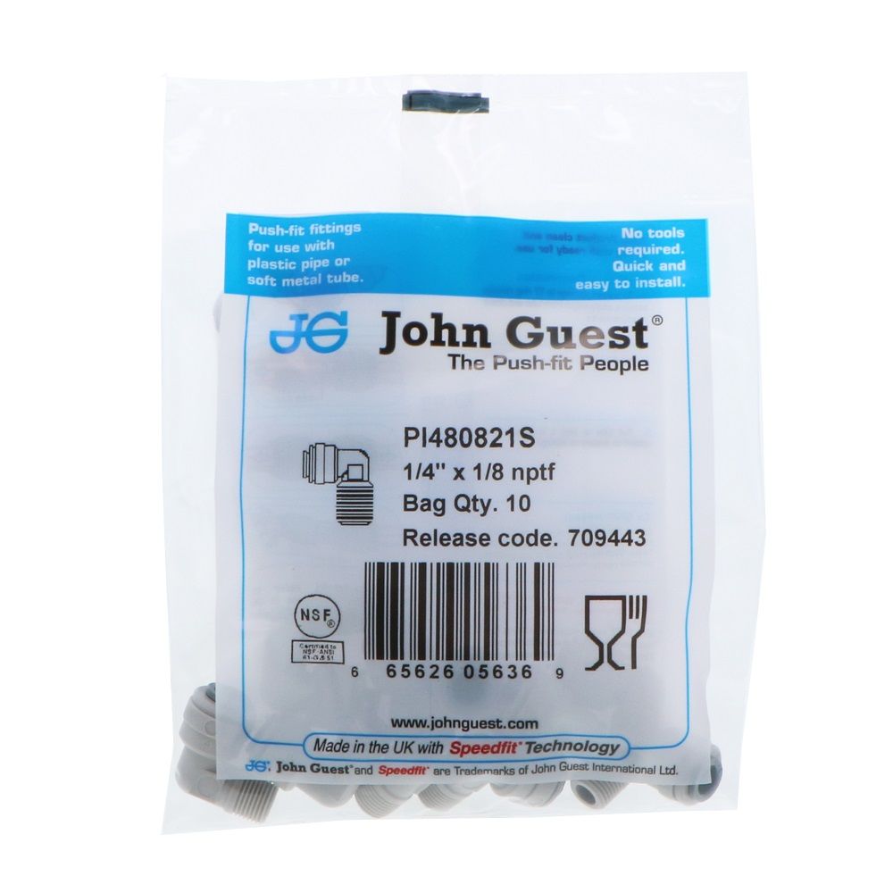 John Guest Fixed Elbow NPTF - 1/4 x 1/8 NPTF