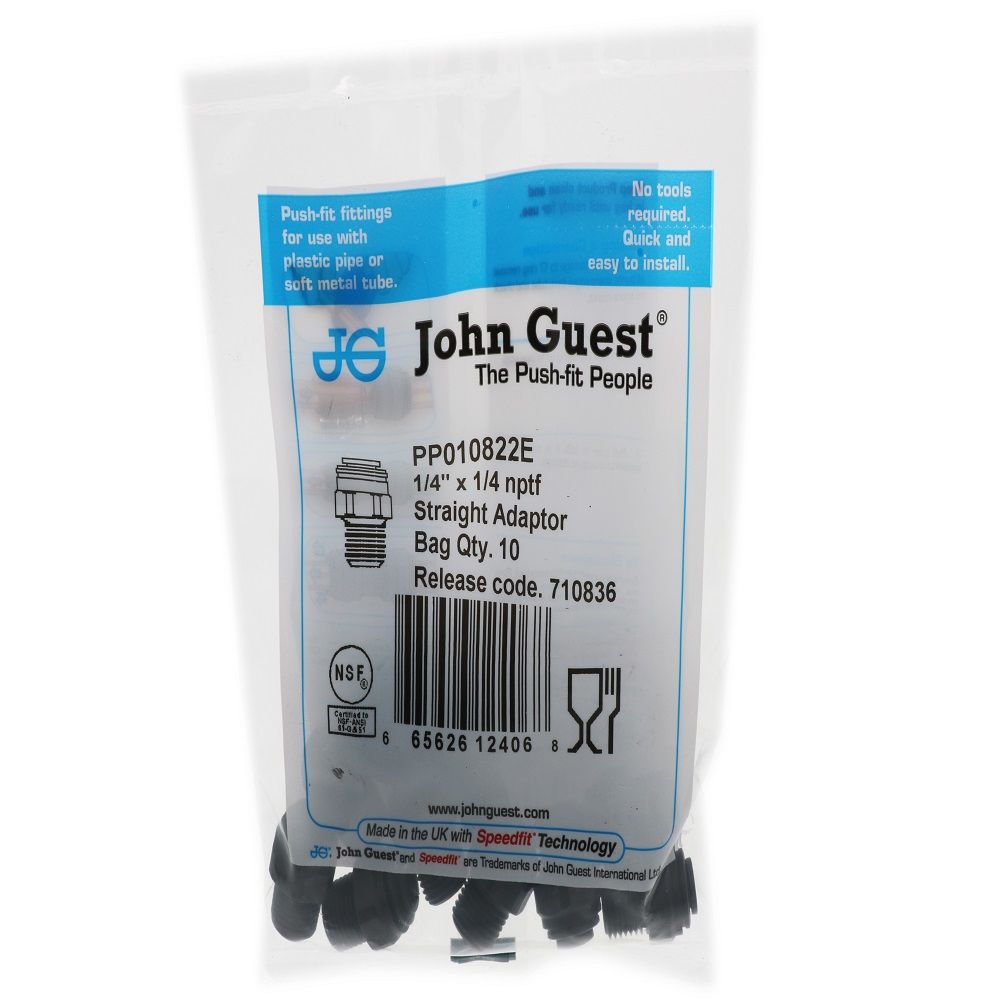 John Guest Male Connector NPTF Black Polypropylene - 1/4 x 1/4 NPTF