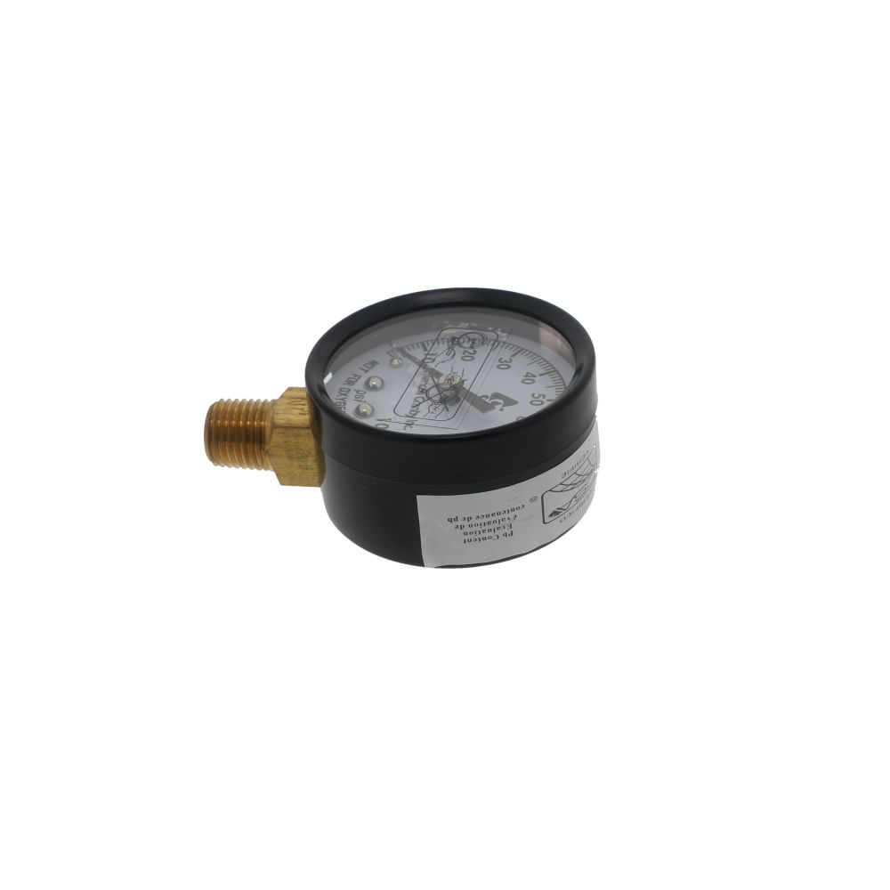 Water Pressure Gauge 100 PSI, 1/4" MPT, 2.0" Glass Dial, Lead Free Brass, Lower Mount, Black Steel Case
