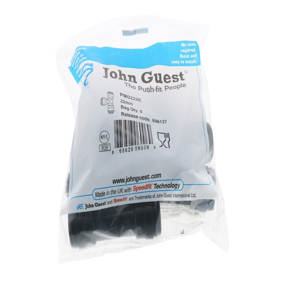 John Guest Union Tee BLACK ACETAL - 22mm