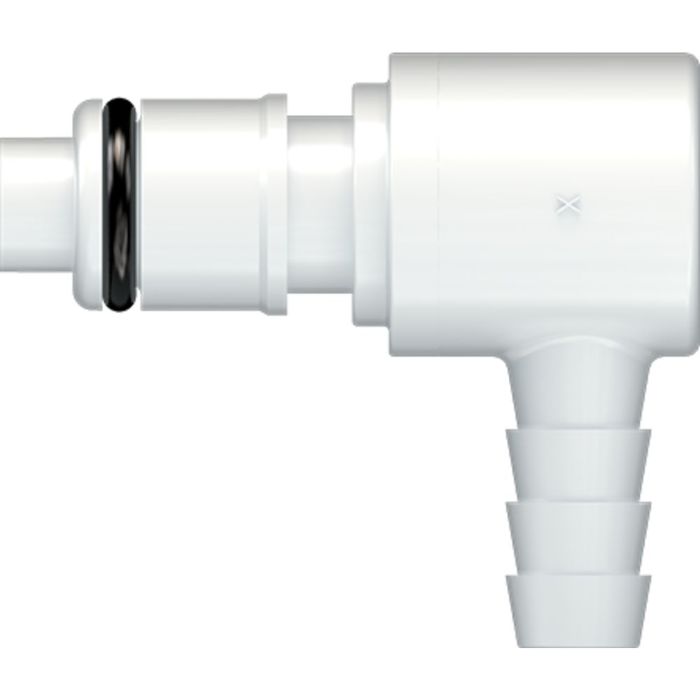 LinkTech 50AC Series Elbow Male, Valved, 3/8" HB, Natural Acetal, Buna N