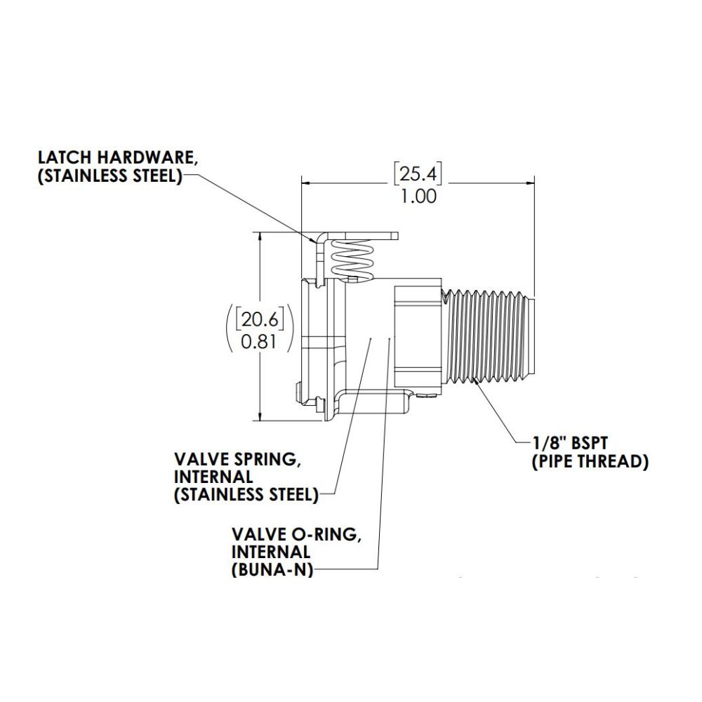 LinkTech 20AC Male Thread Socket, Valved, 1/8" BSPT