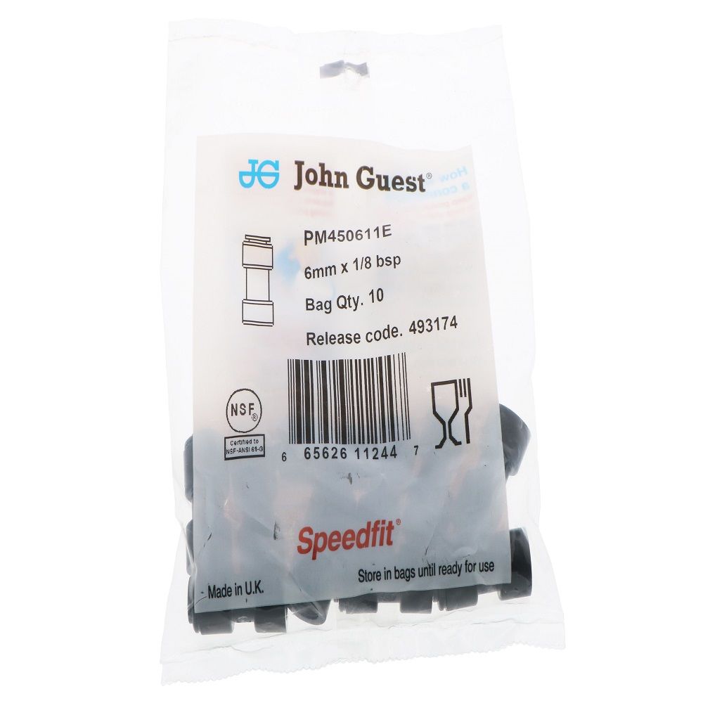 John Guest Female Adaptor BLACK ACETAL - 6mm x 1/8 BSP