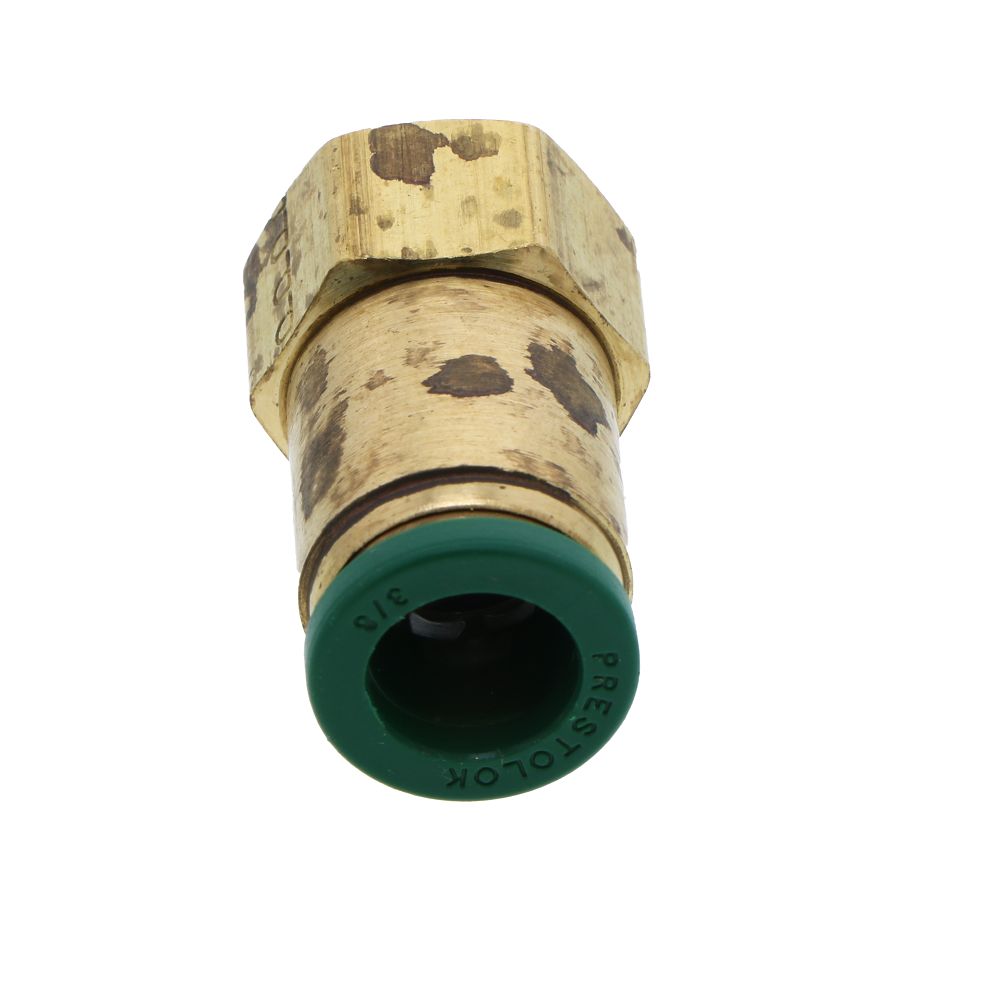 Parker Prestolok Lead-Free Brass Fitting Female Flare - 3/8 QC x 1/4 FFL - Tarnished Condition