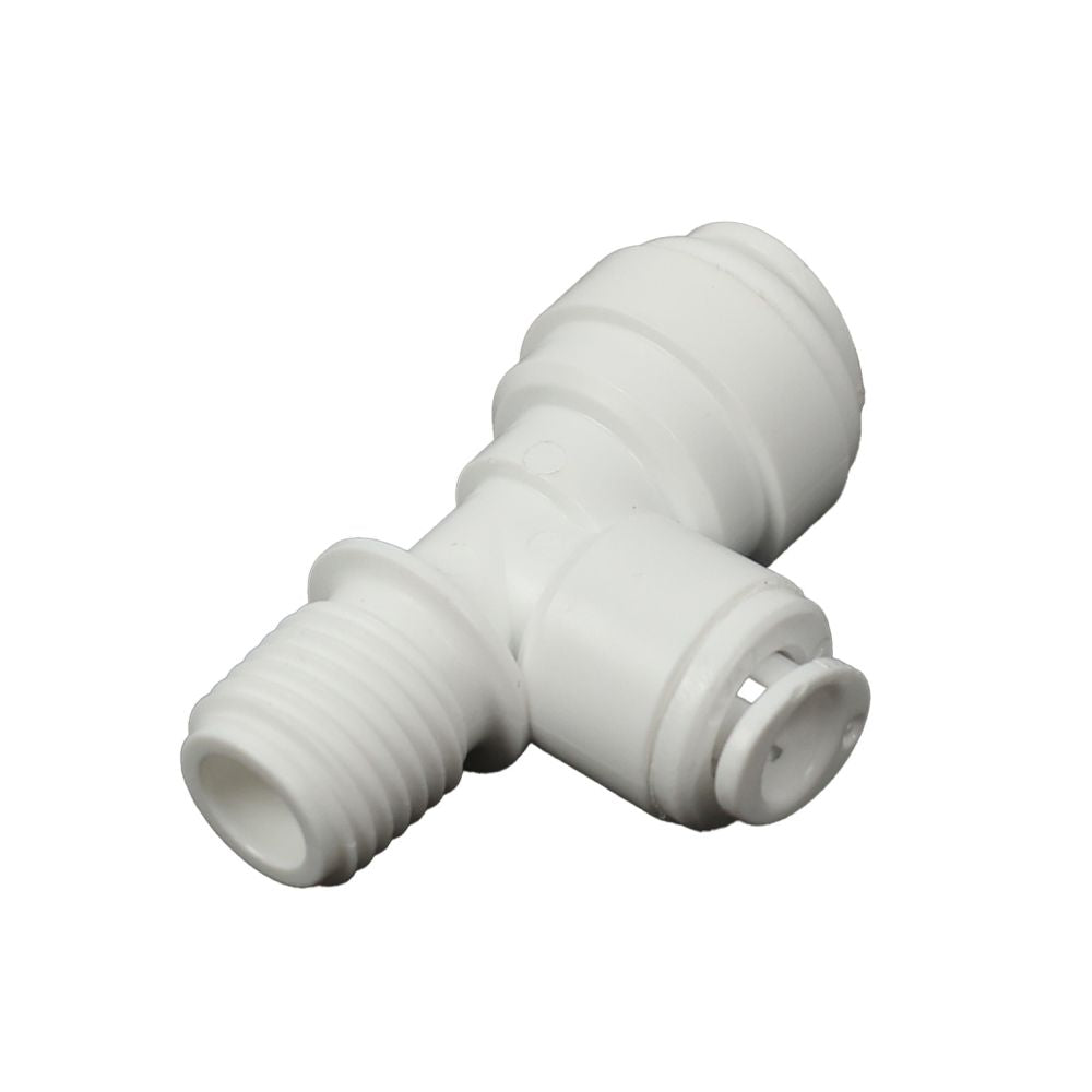 Male Run Tee Acetal 3/8 qc x 1/4 MNPT Run x 1/4 qc Branch