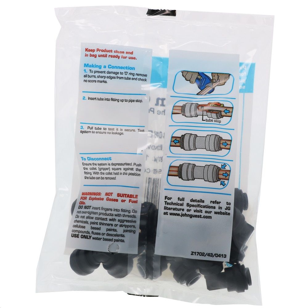 John Guest Union Elbow Black Polypropylene - 1/4