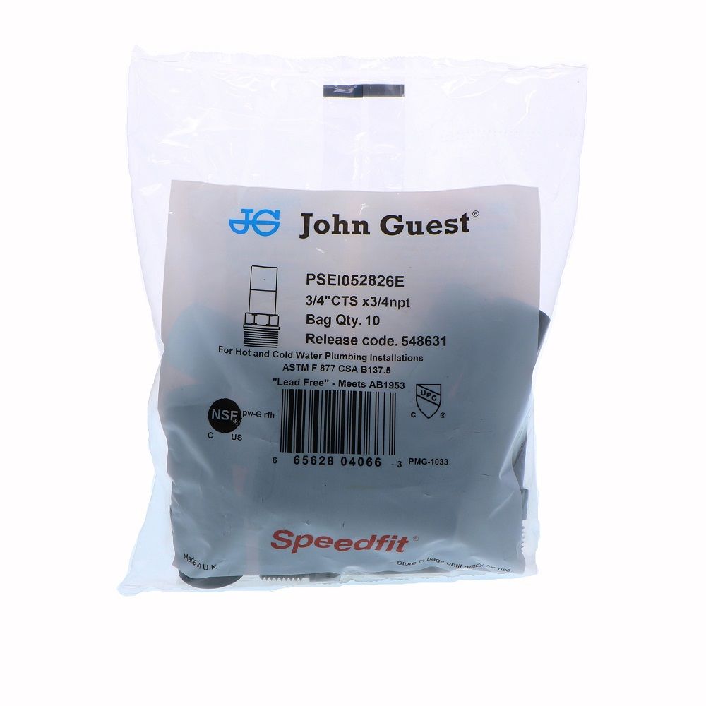 John Guest Black Male Stem Adapter - 3/4 CTS Stem x 3/4 NPT