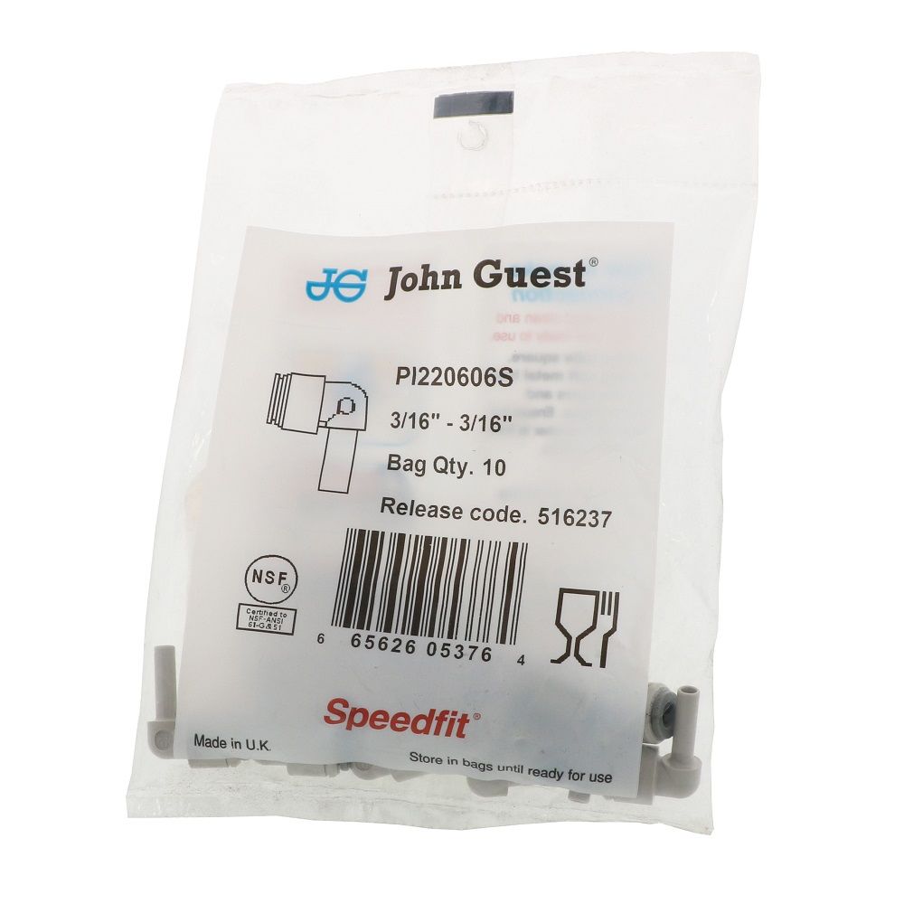 John Guest Stem Elbow Connector - 3/16 Stem x 3/16