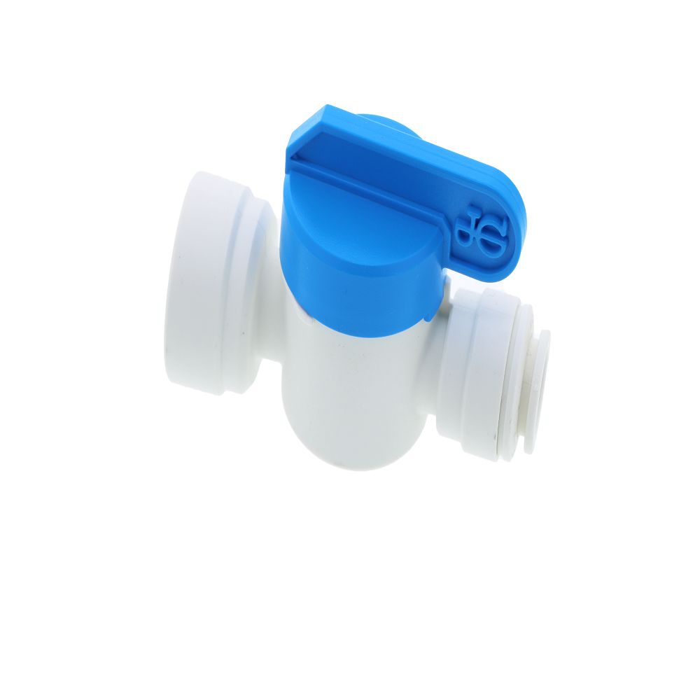John Guest Shut-Off Valve Polypro Female NPTF - 3/8 Tube x 3/8 NPTF Female