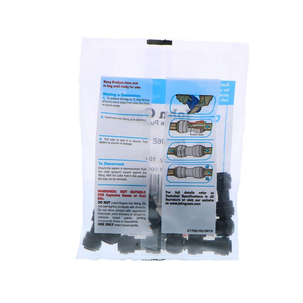 John Guest Union Connector BLACK ACETAL - 6mm