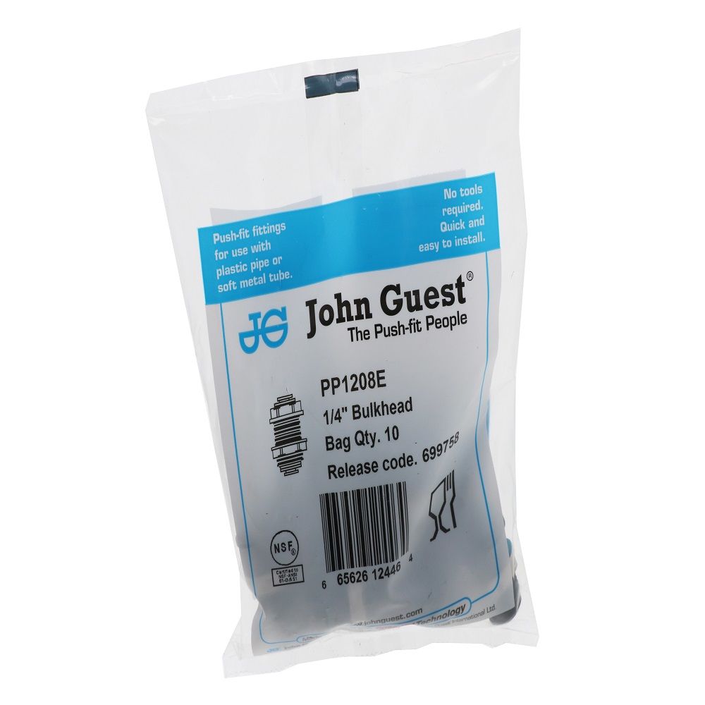 John Guest Bulkhead Union Black Polypropylene - 1/4
