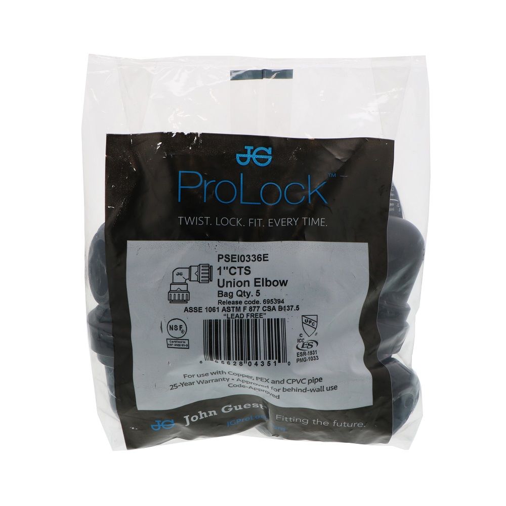 John Guest ProLock Black Union Elbow - 1 CTS