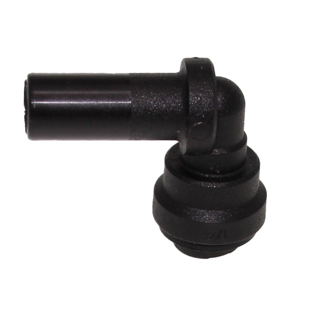 John Guest 3/8" Stem x 1/4" Tube Polypropylene Plug In Elbow - Black