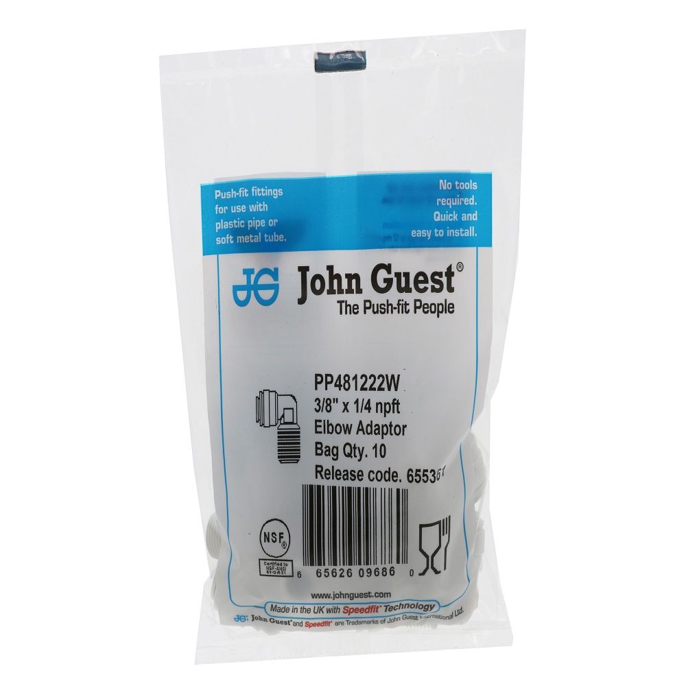John Guest Fixed Elbow NPTM Polypro - 3/8 x 1/4 NPTM