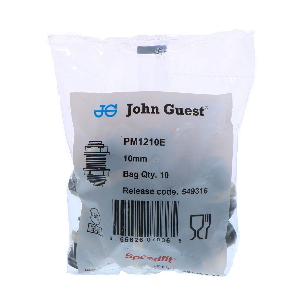 John Guest Bulkhead Connector BLACK ACETAL - 10mm x 10mm