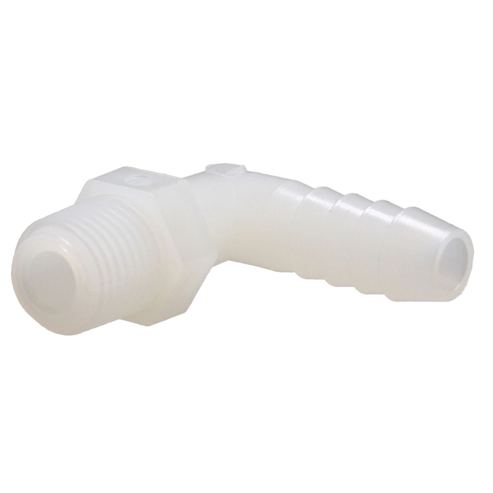 Male Elbow Barb x Male NPT - 5/8" HB x 3/8" MNPT - Natural Nylon
