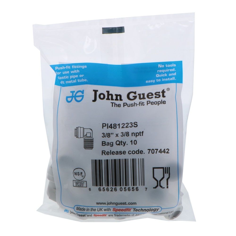John Guest Fixed Elbow NPTF - 3/8 x 3/8 NPTF